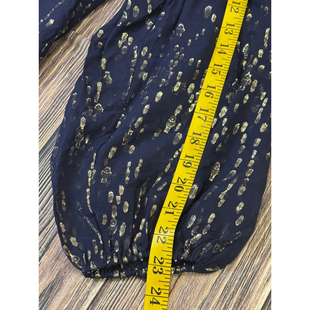 Lilly Pulitzer Cleme Dress Womens 8 Navy Silk Gold Metallic Foil Balloon Sleeve - Picture 9 of 15